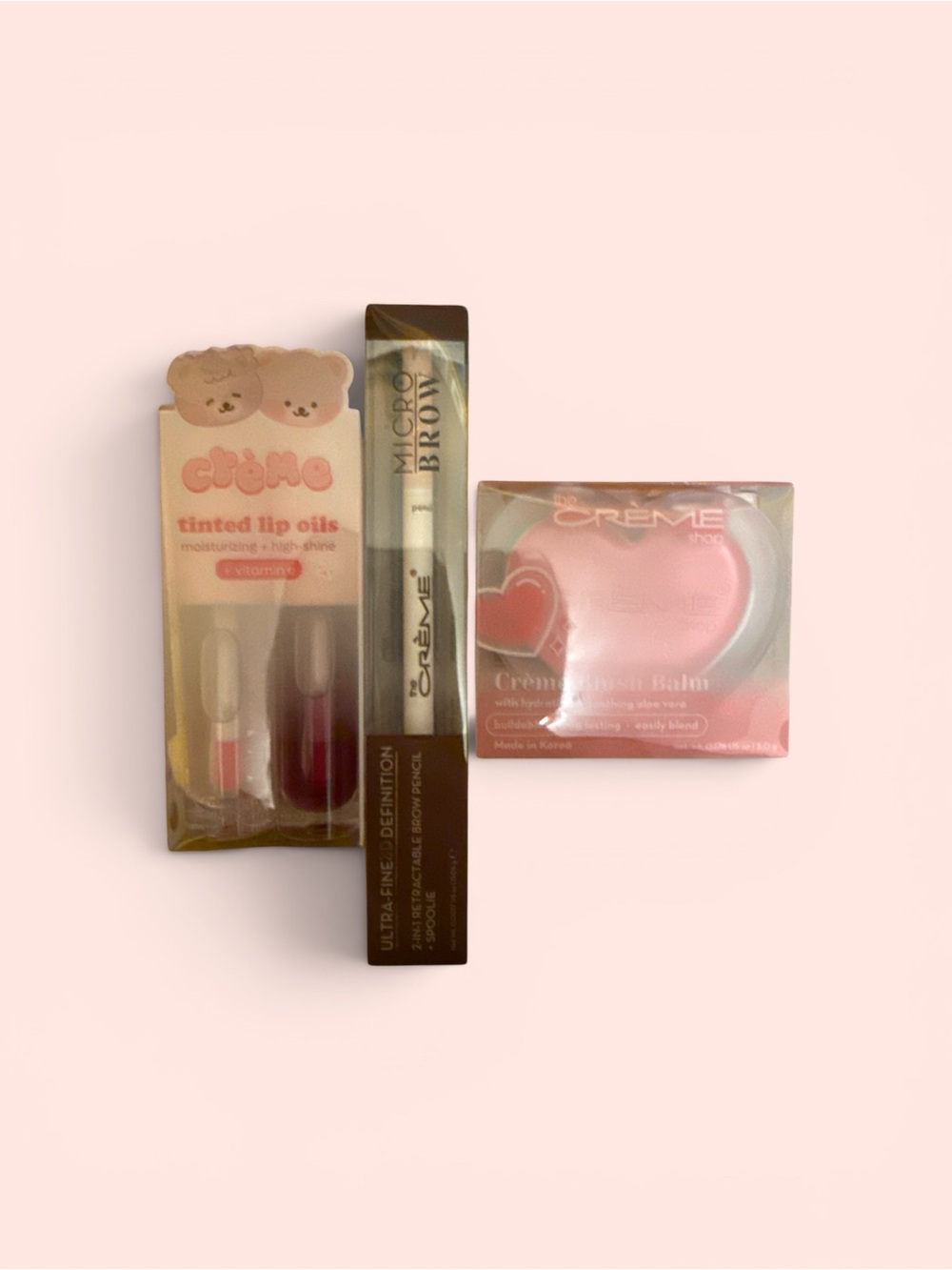 Creme Shop Trio Lip Oils Micro Brow and Blush Balm